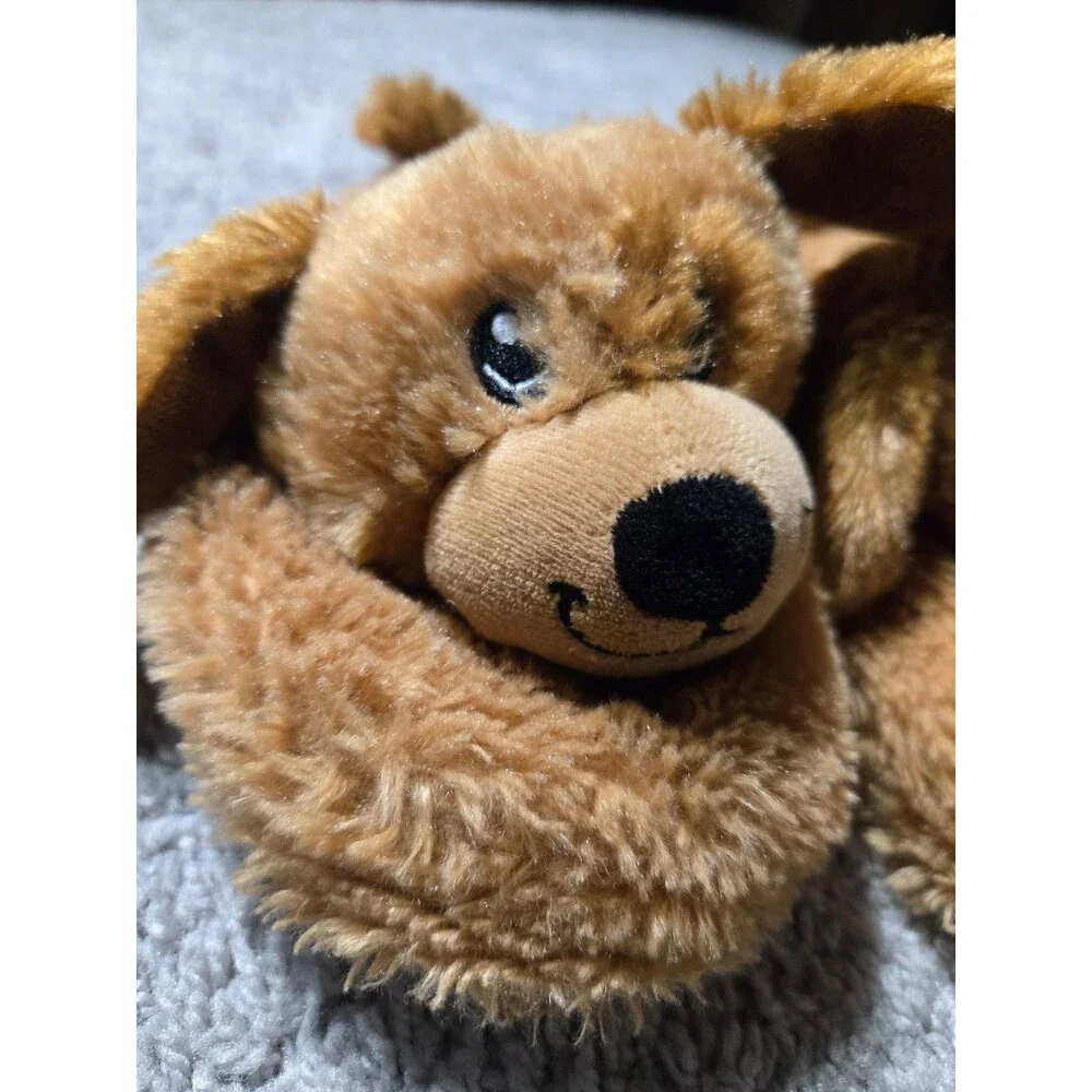 Build a Bear Dog Slippers Brown Ears Youth XL (3-4) Rubber Soles